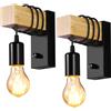 Wowlela Lampada da Parete Interno Vintage,2pc Applique da Parete in Legno Industriale Retrò,Lampada da Parete Dimmerabile con Dimmer,Base E27,per Soggiorno,Camera da Letto,Lounge,Bar (Senza Lampadina)