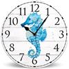 Horienteeon Orologio da parete in legno con cavalluccio marino blu oceano, 25 cm, silenzioso, senza ticchettio, funzionamento a batteria, orologio da parete decorativo a batteria per camera da letto,