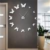 Beisite Specchio decorativo Orologi da parete Natura Farfalle volanti Design moderno Lusso DIY Orologio da parete grande Orologio da parete senza cornice (Argento, 37)