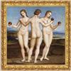 LuxHomeDecor Raffaello Sanzio - Tre Grazie - Quadro stampa su tela effetto dipinto con cornice in legno oro classico - 40x40 cm