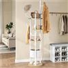 Hzuaneri Appendiabiti Girevole Autoportante con 11 Ganci L, Rovere-Bianco | Appendiabiti con grande cesto portaoggetti, 4 ripiani, per camera da letto, corridoio, ingresso, CR12931W