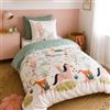 CÔTE DECO Parure da letto 140 x 200 cm per bambini, copripiumino 140 x 200 cm + 1 federa 63 x 63 cm, motivo ragazza cavallo rosa e verde, set copripiumino in 100% cotone