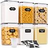 GoMaihe Set 6 contenitori ermetici per alimenti 2,5 L, farina e zucchero | Contenitori quadrati senza BPA per conservare e organizzare la cucina. Con 6 misurini, 30 etichette e 1 pennarello