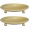 YUNHENTONG Supporto Portacandele Vintage, Candelieri Rotondo, Piatti per Candele，Oro | 2 PCS 11cm Piatto per Candele in Metallo, Vassoio Portacandele a Colonna, Retrò Candelabri Natalizi per Natale, Carnevale