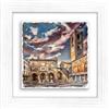 Lupia - Quadro moderno con paesaggi e localismi italiani, Ceramica e Stampa Rilievo, Cornice Legno Shabby Modern bianca, Decorazione Parete, Quadretti Soggiorno, 29x29 cm, BERGAMO PIAZZA VECCHIA