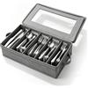 EQULIUS Portaposate con coperchio, contenitore per posate, con 5 scomparti regolabili, per coltelli, cucchiai, cucina, ristorante, campeggio, forchette (43 x 26 x 10 cm)