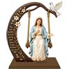 Joalpysm Statua di Santa Maria in legno su altalena, decorazione cattolica | Decorazione per la madre di Dio con altalena mobile, decorazione da scrivania con scritta Biblica, regali cattolici con