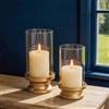 NUPTIO Portacandele A Uragano Oro: Set Di 2 Portacandele Candele A Colonna Con Manicotto In Vetro Trasparente Supporti Decorativi In Metallo Matrimonio Festa Di Natale Tavola Da Pranzo Centrotavola