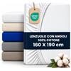 BCSHOP Lenzuolo Sotto Matrimoniale con Angoli 100% Bianco di Cotone 125 GSM, con Elastico Perimetrale, Certificato Oeko-Tex Standard 100, per Materassi fino a 30 cm