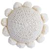 kitletsuit Cuscino rotondo Boho con graziosi pompon fatti a mano, 35 cm, cuscino decorativo circolare all'uncinetto per divano, sedia, letto, beige