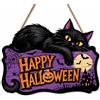 MOAZIFI Decorazione per porta di Halloween, in legno, stile retrò, motivo: gatto, 1 | Targa in legno di circa 30 cm con motivo gatto, ideale come decorazione di Halloween per la porta di casa e decorazione per