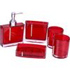 Kukyller Set di accessori da bagno in acrilico rosso da 5 pezzi, dispenser di sapone, portasapone, portaspazzolino, organizer da appoggio per la casa, l'hotel, il bagno, i viaggi