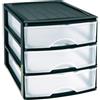Acan Tradineur - Cassettiera da tavolo, realizzata in Spagna, 3 cassetti trasparenti - Torre di stoccaggio, armadio, bagno, ufficio, 26 x 27 x 35,5 cm, colore: nero, modello casuale