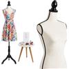 Relaxdays Manichino da sarta femminile regolabile 130-167 cm, bianco/nero | taglia 36/38, velluto, base in legno
