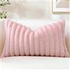 Sungeek 1 Pezzi Federe Cuscini 30x50 in Finta Pelliccia di Coniglio, Morbido Fodere per Cuscini Decorativi in Peluche a Righe in Velluto Copricuscini Cuscino per Divano Letto Soggiorno, Rosa Cipria