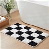 Tititex Tappeto da bagno a scacchi nero e bianco, 50,8 x 81,3 cm, classico scacchiera, extra morbido e assorbente, in microfibra, antiscivolo, in peluche, tappeto da bagno a pelo lungo per pavimento