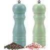 BOCHION Set di 2 macina sale e pepe, 16,5 cm, in legno, manuale | Macinino in ceramica regolabile, grande, ricaricabile, per sale grosso, pepe, peperoncino (blu e verde)