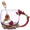 Biigming Tazza da Tè in Vetro Smaltato, Farfalla Fiori Tazza da Tè con Cucchiaio in acciaio, idea Regalo Perfetta per donne, moglie, fidanzata, festa della mamma, San Valentino, matrimonio (rosa 330ml)