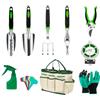FHMIDIC Set di attrezzi da giardino, 10 pezzi, in acciaio inox, per lavori di giardinaggio, con manico non-slip, per donne, uomini, verde