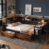 Ktipm Letto Singolo 120x200 cm, Letto una Piazza e Mezza con Tavolino e USB | Letto Bambini Singolo con 2 Cassetti e Contenitore Aperti, Borsa Portaoggetti in Tessuto, Senza Materasso, Nero+Naturale
