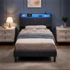 AZJSAHAH Letto imbottito, 90 x 200 cm, LED, USB, letto singolo con contenitore, rete | Letto per ragazzi moderno con testiera imbottita, per camera da letto e camera degli ospiti, in lino, senza materasso