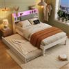 Ktipm Letto 120x200 con Letto Estraibile 90x190 cm e Presa, Bianco | Letto Per Ospite Letto Una Piazza e Mezza con Testiera Imbottita Contenitore e Supporto a Doghe di Legno, Senza Materasso