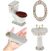 Suxdlan Set di mobili per casa delle bambole da 4 pezzi, set da bagno per casa delle bambole in porcellana 1/12 con WC, vasca da bagno, lavandino, specchio, accessori fai da te in miniatura realistici