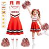 DiULi 14 PCS Vestito Costume Cheerleader per Bambina Evento Sportive | Set 14 Pezzi con Tuta, Fiocchi, Pompon, Calzini e Adesivi, Perfetto per Carnevale, Halloween, Feste e Competizioni di Danza