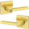 Kwikset Halifax Maniglia per porta d'ingresso con serratura e chiave, serratura di sicurezza reversibile, leva esterna, per ingresso anteriore e camera da letto, in ottone satinato, resistente al pick