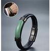 Bracciale Uomo Pelle Nera Acciaio Inox Pietre Agata Verde lunghezza 21.5 cm
