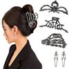 SSIMIDAPT 4 Pezzi Fermagli per Capelli Halloween, Clip Capelli Scheletro, Fermaglio Capelli Ragno, Orecchini a Forma di Teschio, Clip Gotico Donna, per Feste Halloween Cosplay Carnevale