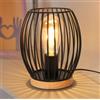 Comely Lampada da Tavolo Vintage Stile per Soggiorno per la Camera da Letto, Retrò Industriale E27 Luce al Letto, Paralume in Gabbia in Metallo in Legno, Nera (MAX 60W, Senza Lampadina)