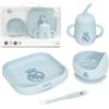Interbaby Set di stoviglie per bambini in silicone del Real Madrid, 4 pezzi, blu, piatto, ciotola, cucchiaio e tazza, adatti al microonde e alla lavastoviglie, senza BPA, colore blu
