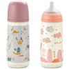 Suavinex, Set 2 Biberon Anti-Colica da 360 ml, con Tettarella Fisiologica in Silicone SX Pro, Flusso Denso (L), con Valvola Anti-Colica, per Bambini +6 Mesi. Rosa