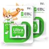 EBL 4 X Batterie Ricaricabili 9V NiMH, 150mAh, Pre-caricate, 1200Tech | Nessun Effetto Memoria Precaricate Pronte All'uso Lunga Durata per Rilevatori di Fumo, walkie-talkie, Microfoni, Multimetri