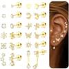 Dochais Orecchini dorati, orecchini con retro piatto argento per donna | Orecchini in acciaio chirurgico, set ipoallergenico, per piercing multipli, tragus, helix, gioielli da donna