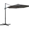 Outsunny Ombrellone da Giardino Palo Laterale Ø2.95x2.5 m Grigio | Manovella, Angolazione Regolabile, Ombrellone a Braccio, 8 Stecche in Acciaio, Poliestere, Alluminio