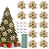 JOKILY 12 stelle di Natale glitterate, fiori artificiali, decorazioni per albero di Natale, con 12 clip in metallo e steli (oro 12)