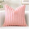 Sungeek 1 Pezzi Federe Cuscini 40x40 in Finta Pelliccia di Coniglio, Morbido Fodere per Cuscini Decorativi in Peluche a Righe in Velluto Copricuscini Cuscino per Divano Letto Soggiorno, Rosa
