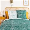 CÔTE DECO Parure da letto matrimoniale con copripiumino 220 x 240 cm + 2 federe 63 x 63 cm, motivo foglie tropicali, 100% cotone ammorbidito, verde