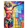 KUSTOM ART Quadro da Parete o da Tavolo Gesù Cristo su Vetrata Colorata Istoriata Stampa Artistica su Legno 30x21cm