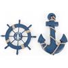 Gutol Set di decorazioni nautiche in legno da 2 pezzi: timone da 28 cm e ancora da 33 cm con corda per decorazioni da parete e da appendere alla porta