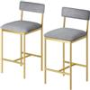 Garvee Set 2 Sgabelli Bar per Cucina Isola con Schienale e Poggiapiedi | Imbottiti in Velluto, Struttura in Metallo, Montaggio Facile, Altezza Bancone 65 cm, 2 Pezzi, Oro e Velluto Grigio