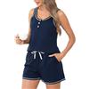 Wikoan Pigiama Donna Collo Rotondo con Bottoni Pigiama in Cotone a Maniche Corte e Pantaloncini Set Due Pezzi,S-XXL