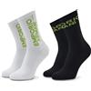 Emporio Armani Calze Calzini Socks Uomo 303122 2F328, Pacco da 2, Bi-Pack (Bianco/Nero, Logo Verde, 43-46)