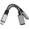 PremiumCord Adattatore USB-C a Stereojack 3,5mm e USB-C con Chip DAC, Adattatore Per Cuffie Aux, Compatibile con Tutti I Dispositivi Android e Ios, Argento, 10 cm