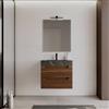 DEGHI Mobile bagno sospeso 70 cm 2 cassetti rovere deciso con lavabo alto effetto marmo dolomite striato - Deck