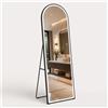 Relaxdays Specchio a figura intera illuminato Relaxdays, 160 x 50 cm, forma ad arco, 2-in-1: specchio da terra e specchio da parete, metallo, nero