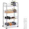 Relaxdays Carrello da Cucina, Ripiani, Portavivande, 4 Ruote, Multiuso, Bagno & Ufficio,Salvaspazio,77x40,5x26,5,Argento