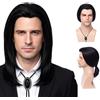 FVCENT Parrucca Vincent Vega nera corta e dritta FVCENT da parrucche Pulp Fiction con 1 cravatta a bolo, parrucca da uomo nera corta e dritta Parrucca da uomo in costume di Halloween